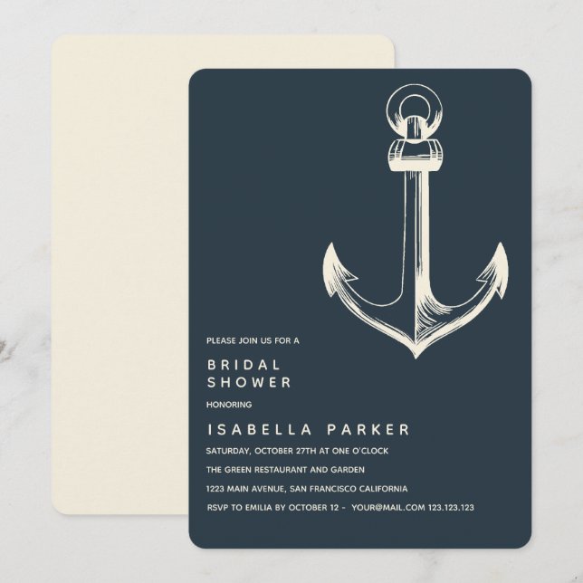 The Blue Anchor | Wedding Bridal Shower Invitation (Front/Back)