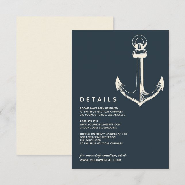 The Blue  Anchor | Wedding Guest Details Invitation (Front/Back)