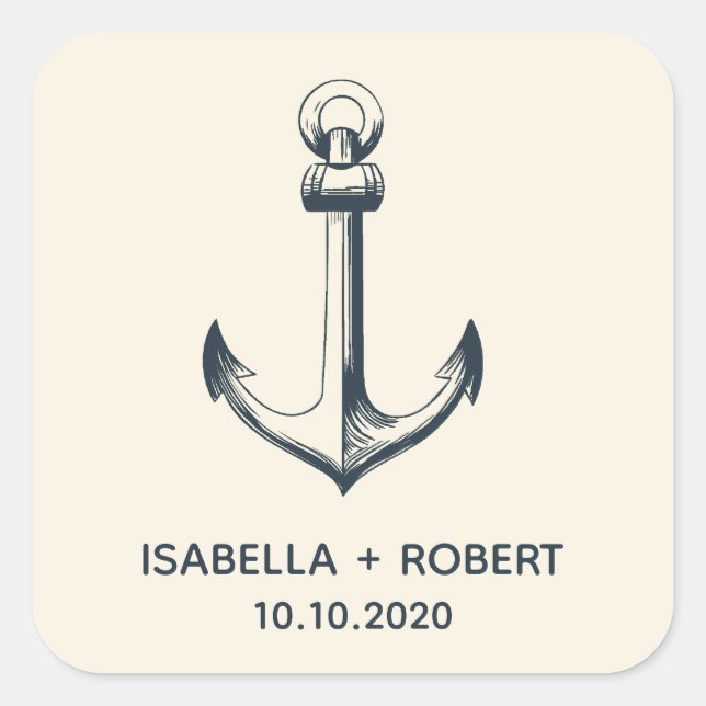 The Blue Anchor | Wedding Monogram Square Sticker (Front)