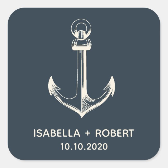 The Blue Anchor | Wedding Monogram Square Sticker (Front)