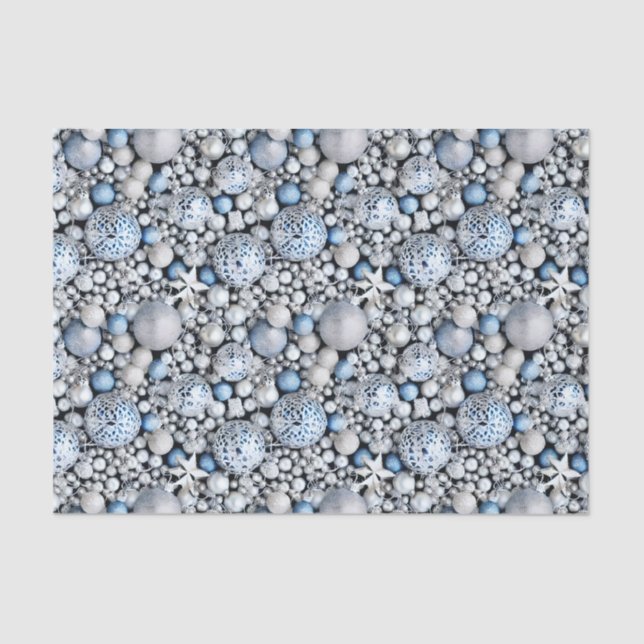 The Blue and Silver Christmas Bulb Series Design 6 Tissue Paper (Front)