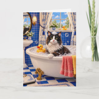 The Blue Bath Cat Card