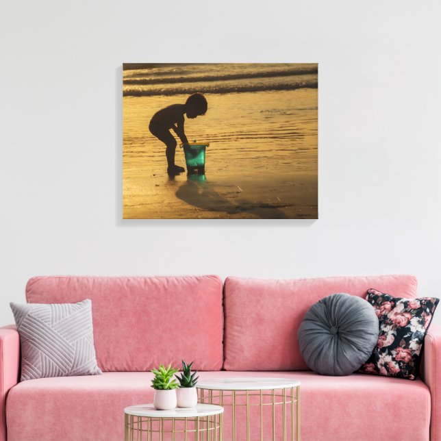 The Blue Bucket Silhoutte Beach Kids Canvas Print (Insitu(LivingRoom))