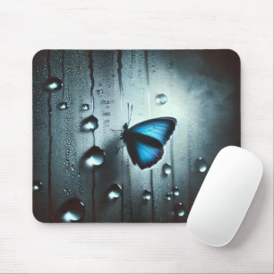 The blue butterfly under the rain mouse mat