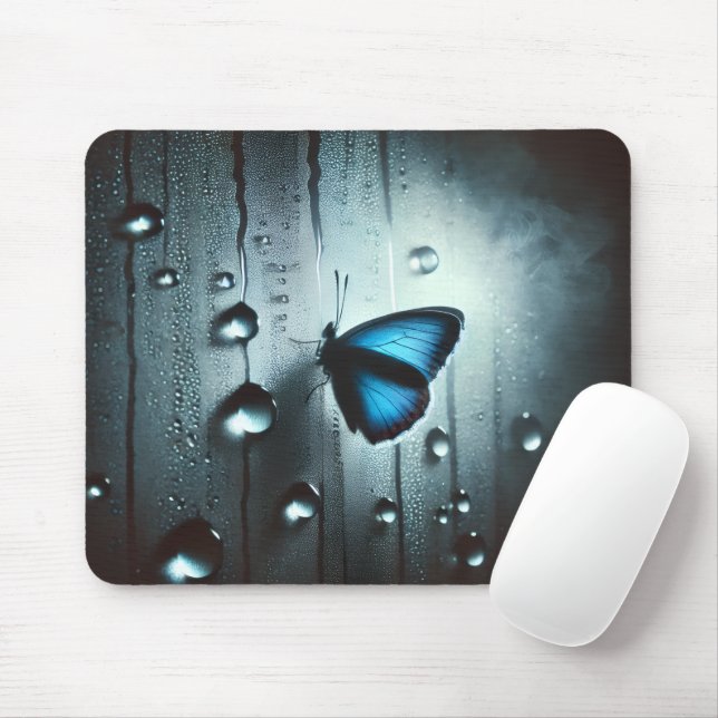 The blue butterfly under the rain mouse mat (With Mouse)
