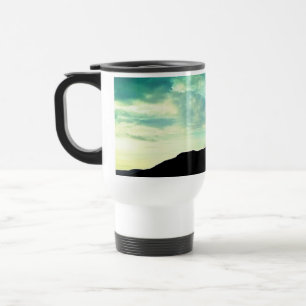 The blue clouds , above the hill travel mug