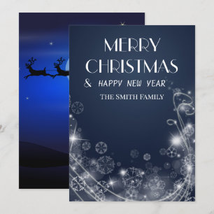 The blue colour of snowflakes and Santa Claus Holiday Card
