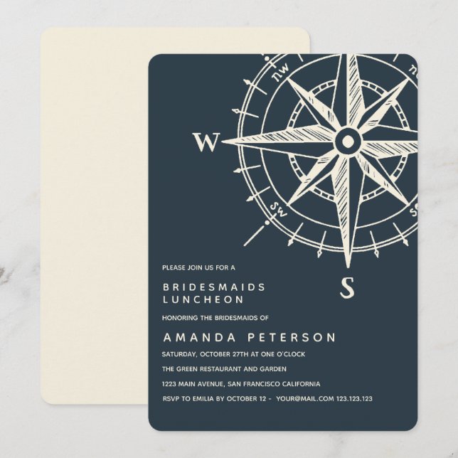 The Blue Compass | Bridesmaids Luncheon Wedding Invitation (Front/Back)