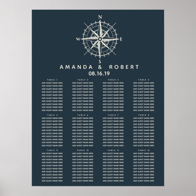 The Blue Compass | Nautical Wedding Seating Chart (Front)