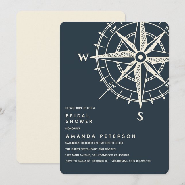 The Blue Compass | Wedding Bridal Shower Invitation (Front/Back)