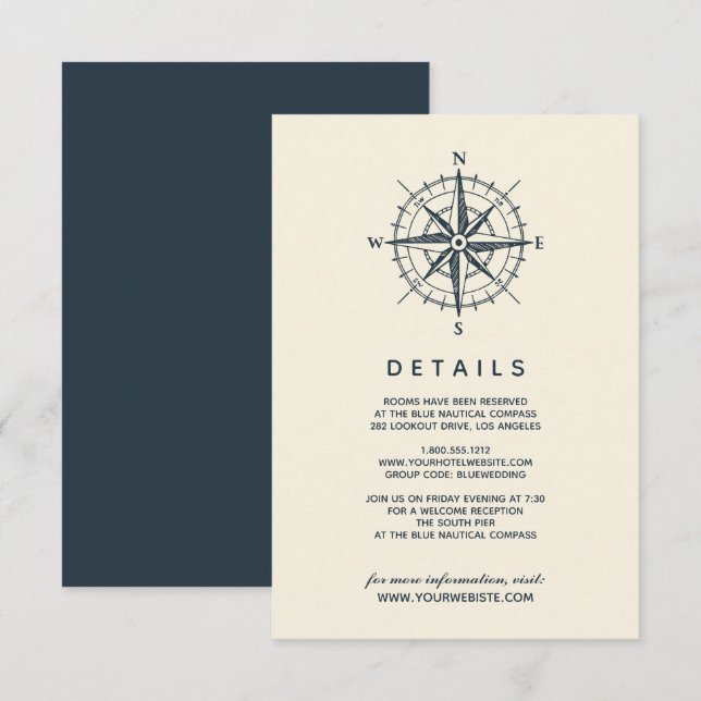 The Blue Compass | Wedding Guest Details Invitation (Front/Back)