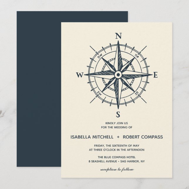 The Blue Compass | Wedding Invitation (Front/Back)