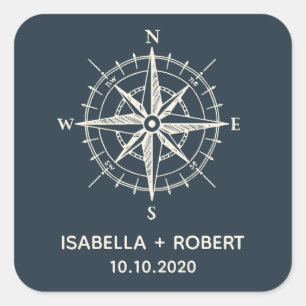 The Blue Compass   Wedding Monogram Square Sticker