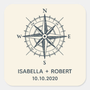 The Blue Compass   Wedding Monogram Square Sticker