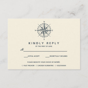 The Blue Compass   Wedding RSVP with meal choise Card