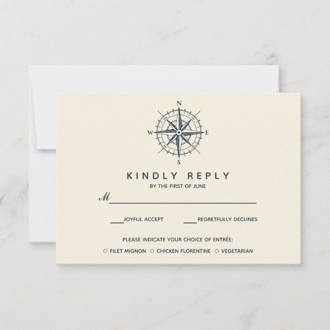 The Blue Compass | Wedding RSVP with meal choise Card (Front)