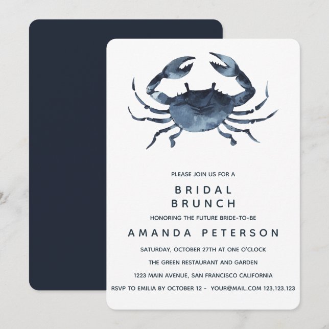 The Blue Crab | Bridal Brunch Wedding Invitation (Front/Back)