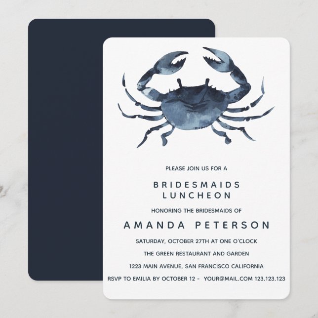 The Blue Crab Bridesmaids Luncheon Wedding Invitation (Front/Back)