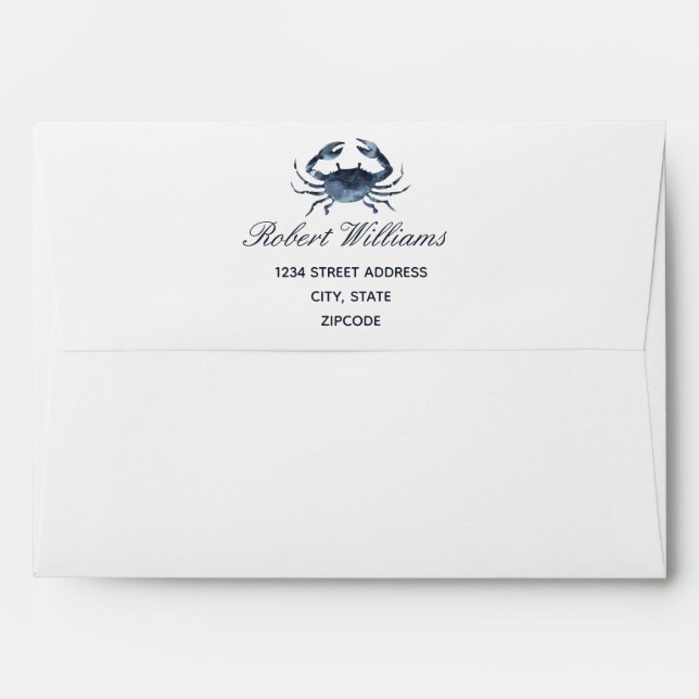 The Blue Crab | Wedding Personalised Envelope (Back (Top Flap))