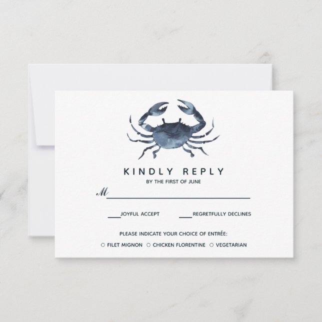 The Blue Crab | Wedding RSVP with meal choise (Front)