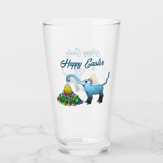 The blue elephant collects Easter eggs Glass (Front)