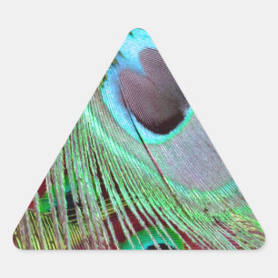The Blue Eye peacock flowing feather. Triangle Sticker