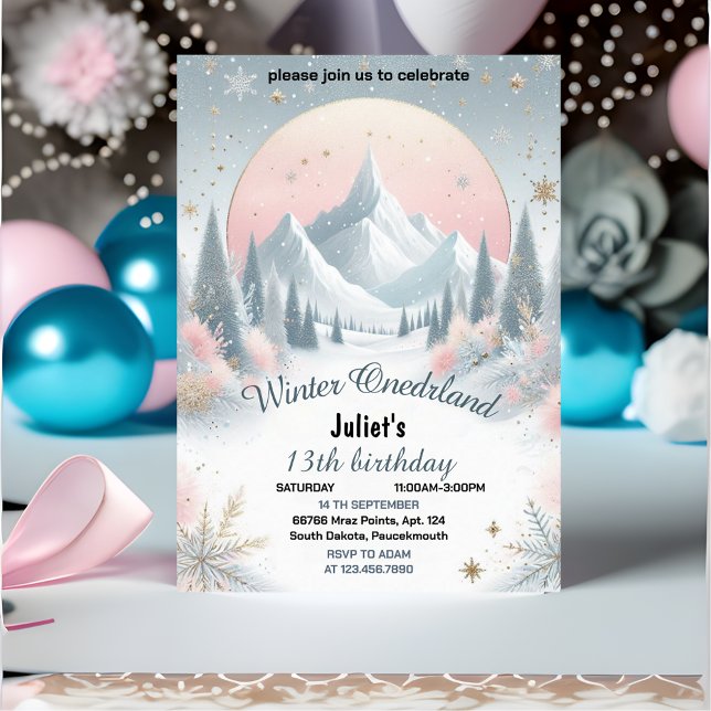 the blue girl snow Winter Onederland 13th birthday Invitation (Creator Uploaded)