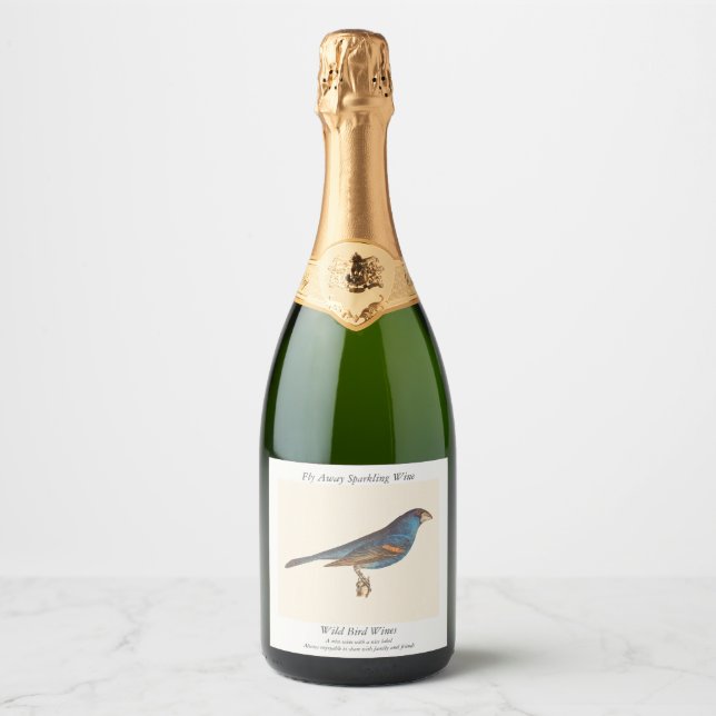 The Blue Grosbeak, James De Kay's New York Birds Sparkling Wine Label (Front)