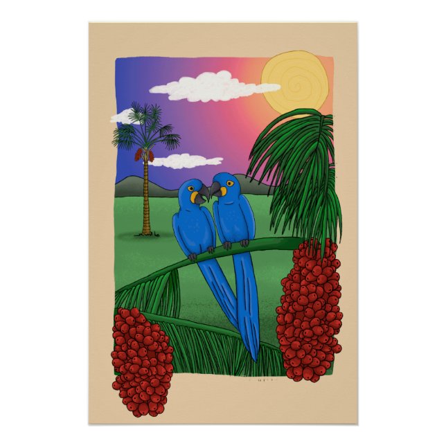The Blue Macaw and the acuri coconut Poster (Front)