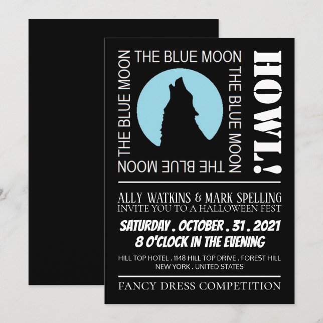 The Blue Moon, Halloween Party Invitation (Front/Back)
