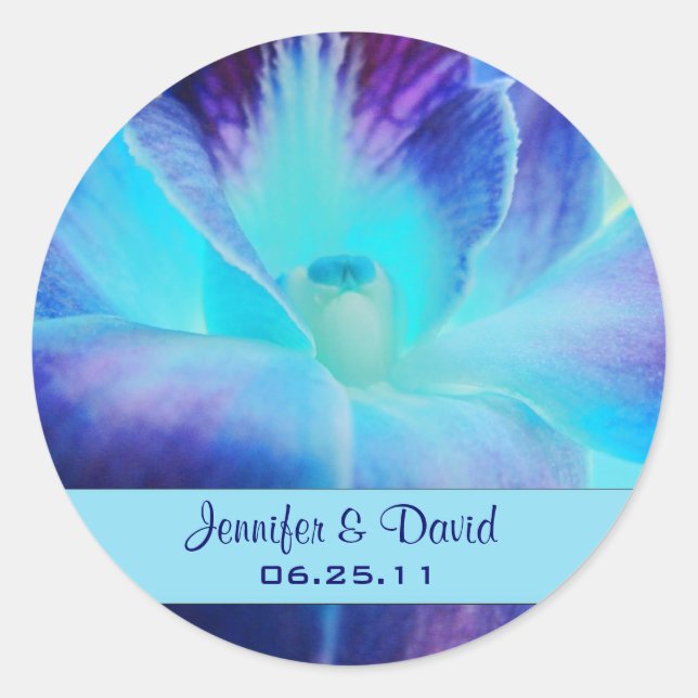 The Blue Orchid Wedding Favour Sticker (Front)