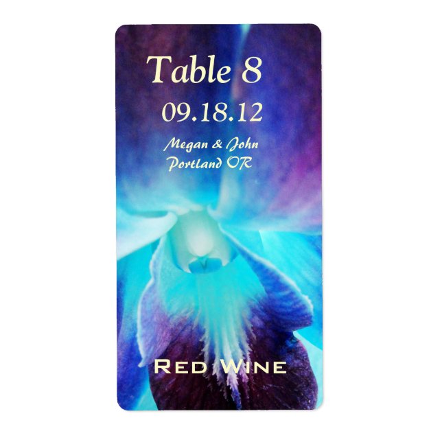 The Blue Orchid Wedding Wine Labels (Front)
