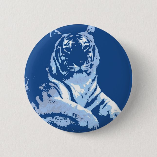 The Blue Pop Art Tiger 6 Cm Round Badge (Front)