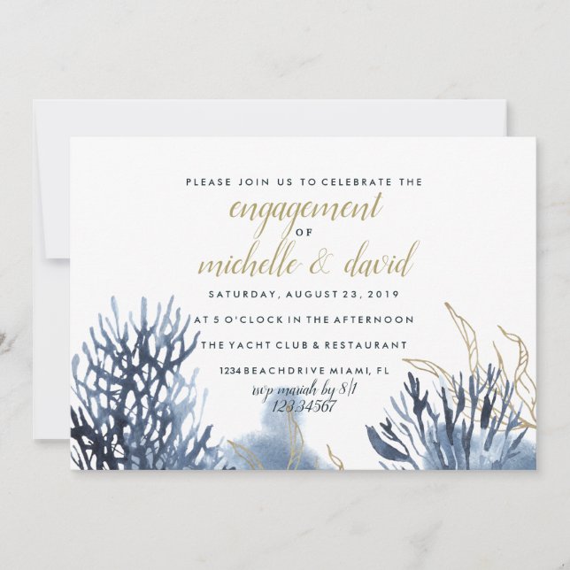 The blue Reef | Nautical Wedding ENGAGEMENT Invitation (Front)