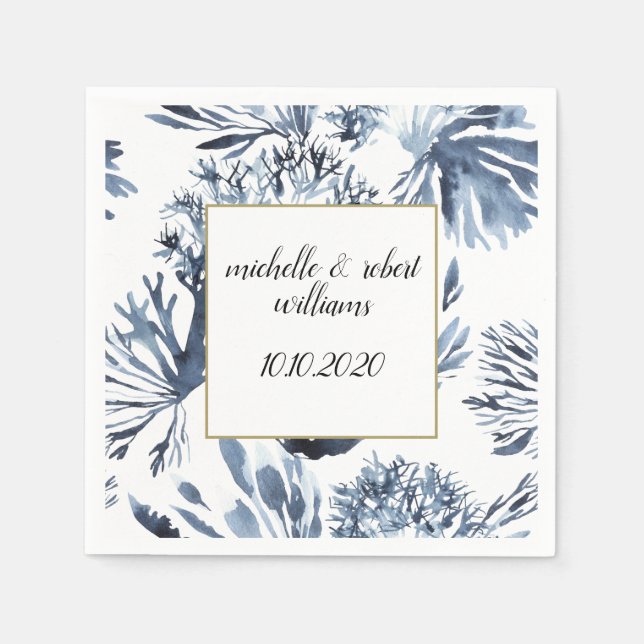The blue Reef | Nautical Wedding personalised Napkin (Front)