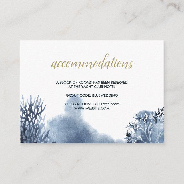 The blue Reef | Wedding Hotel Accommodation Enclosure Card (Front)