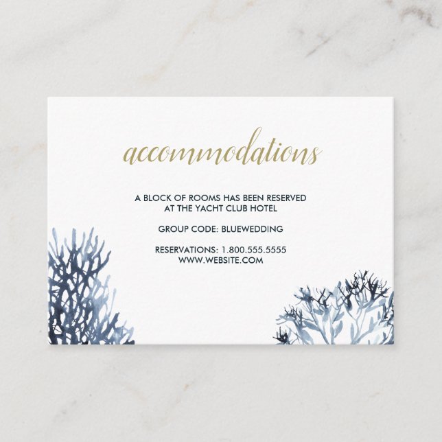 The blue Reef | Wedding Hotel Accommodation Enclosure Card (Front)