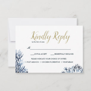 The blue Reef Wedding RSVP with meal choise