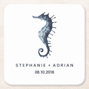 The Blue Seahorse Customised Wedding Square Paper Coaster