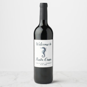 The Blue Seahorse   Nautical Maritime Wedding Wine Label