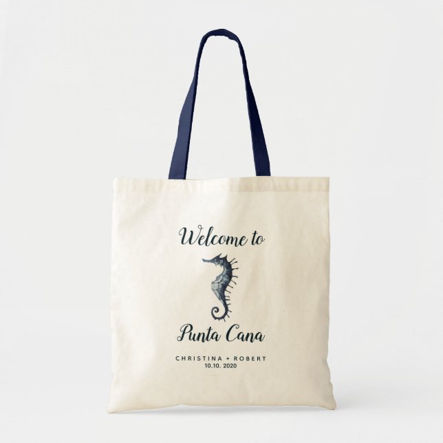 The Blue Seahorse Nautical Wedding Custom Welcome Tote Bag (Front)