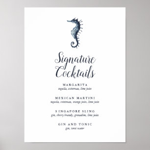 The Blue Seahorse   Signature Cocktail Menu Sign