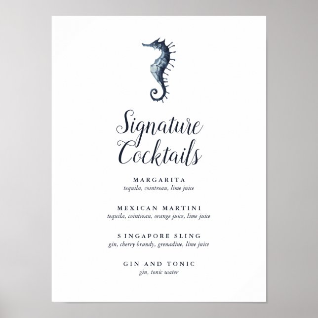 The Blue Seahorse | Signature Cocktail Menu Sign (Front)