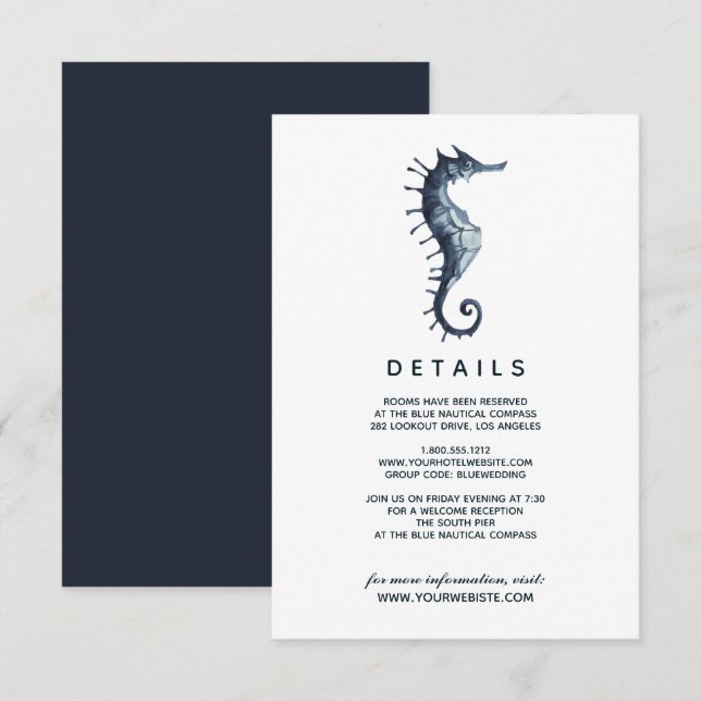 The Blue Seahorse | Wedding Guest Details Invitation (Front/Back)