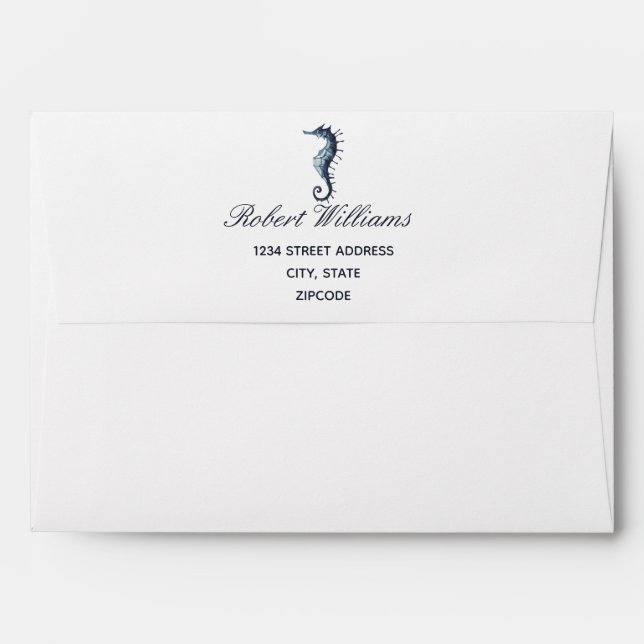 The Blue Seahorse | Wedding Personalised Envelope (Back (Top Flap))
