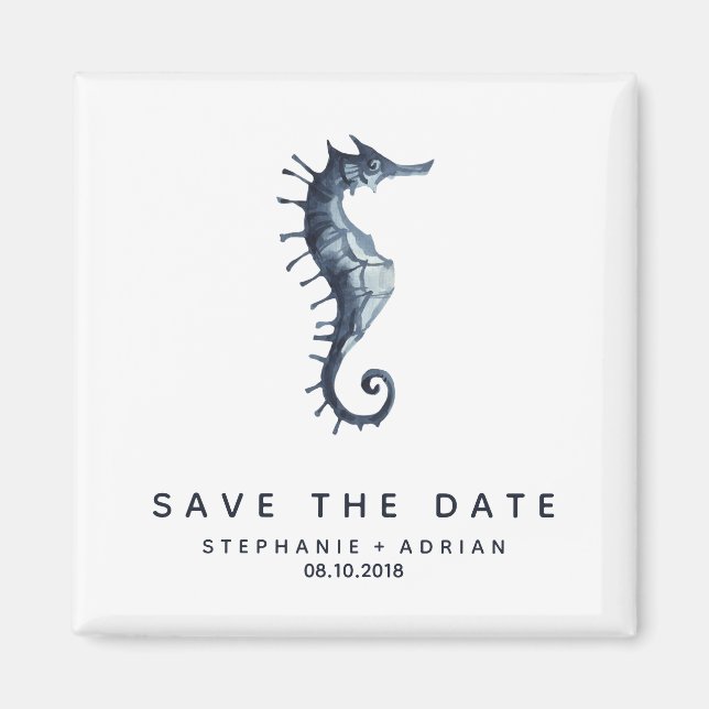 The Blue Seahorse | Wedding Save the Date Favour Magnet (Front)