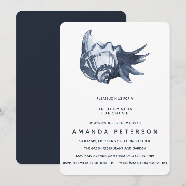 The Blue Seashell Bridesmaids Luncheon Wedding Invitation (Front/Back)