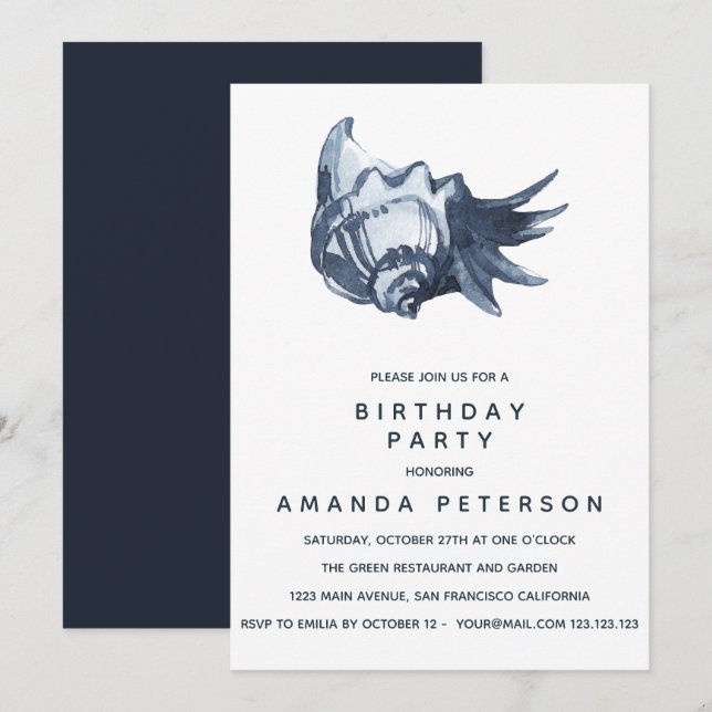 The Blue Seashell Nautical Birthday, Invitation (Front/Back)