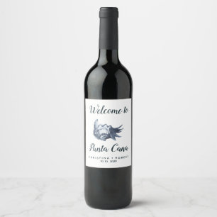 The Blue Seashell   Nautical Maritime Wedding Wine Label