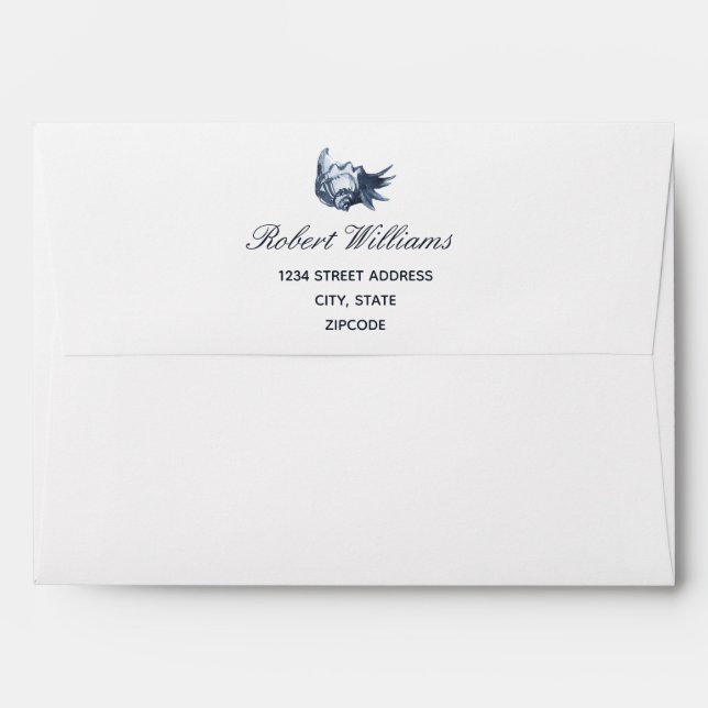 The Blue seashell   | Wedding Personalised Envelope (Back (Top Flap))